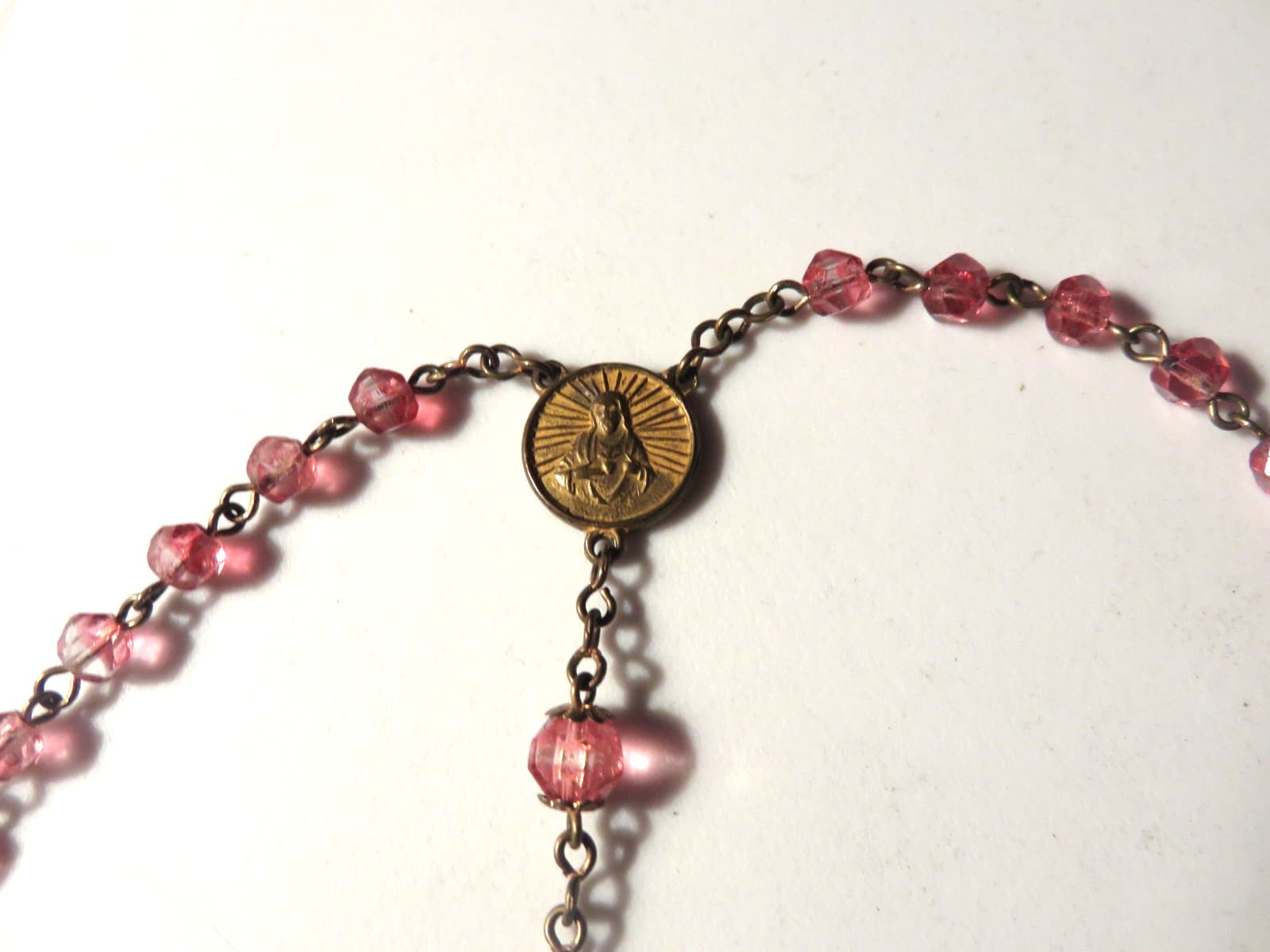 Vintage Rosary  Faceted Brilliant Pink  Glass Beads 4