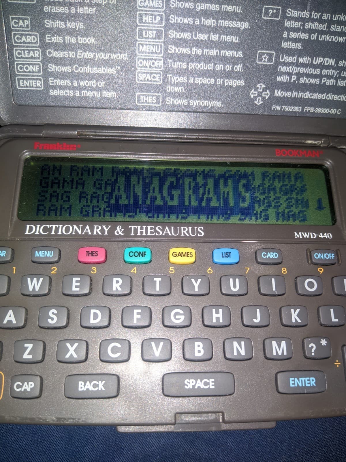 Franklin Bookman Dictionary & Thesaurus  - MWD-440 - Vintage - Word Games Cart 6