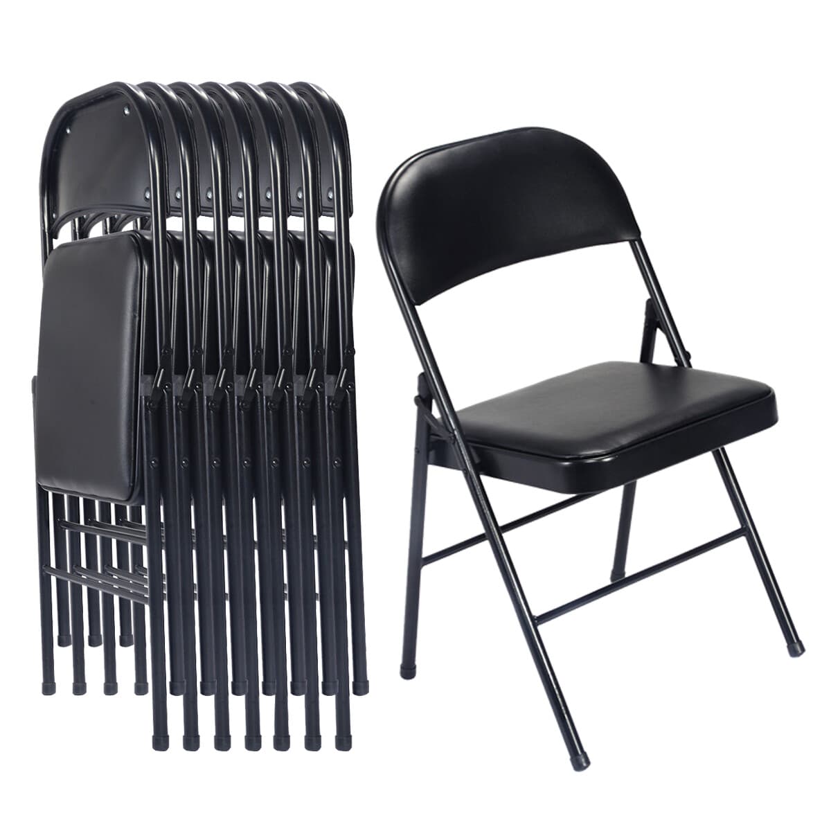 4 Pack Commercial Contoured Folding Chairs Set Steel Frame Plastic Seat Black