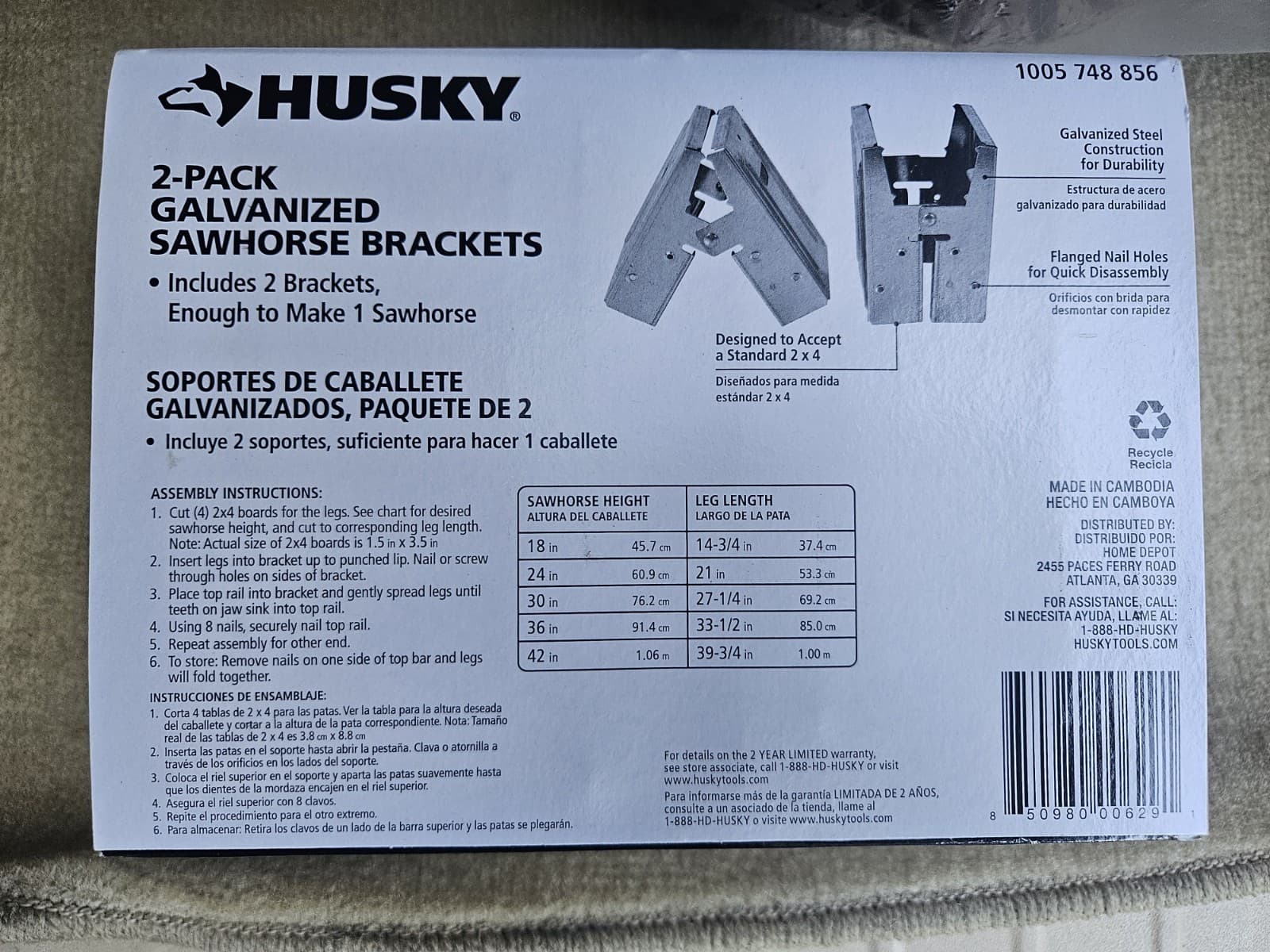 Husky 2-Piece Galvanized Heavy Duty Sawhorse Brackets 400Lb / 180Kg Capacity  2