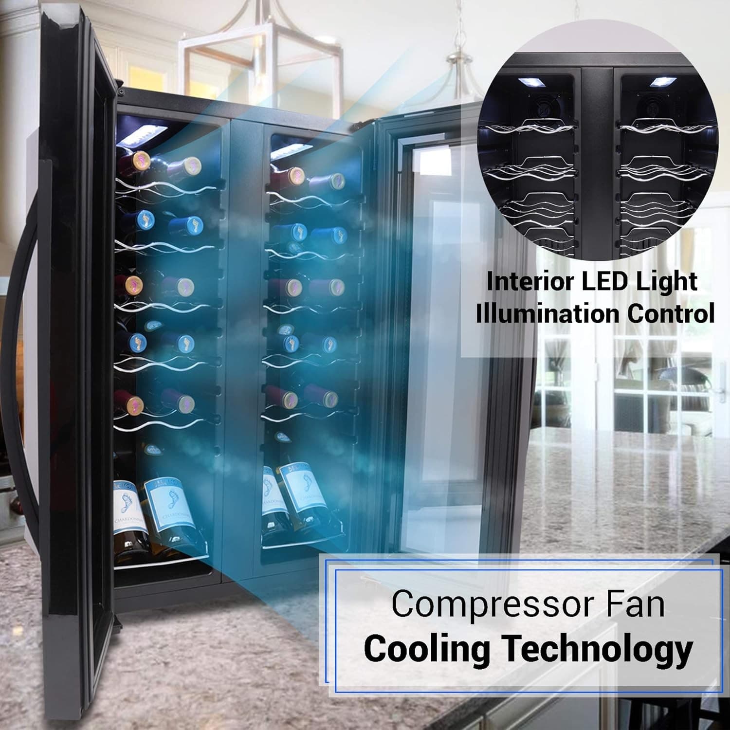 NutriChef PKCWC240 Dual Zone Wine Fridge w/ Adjustable Temp & Digital Touch 4