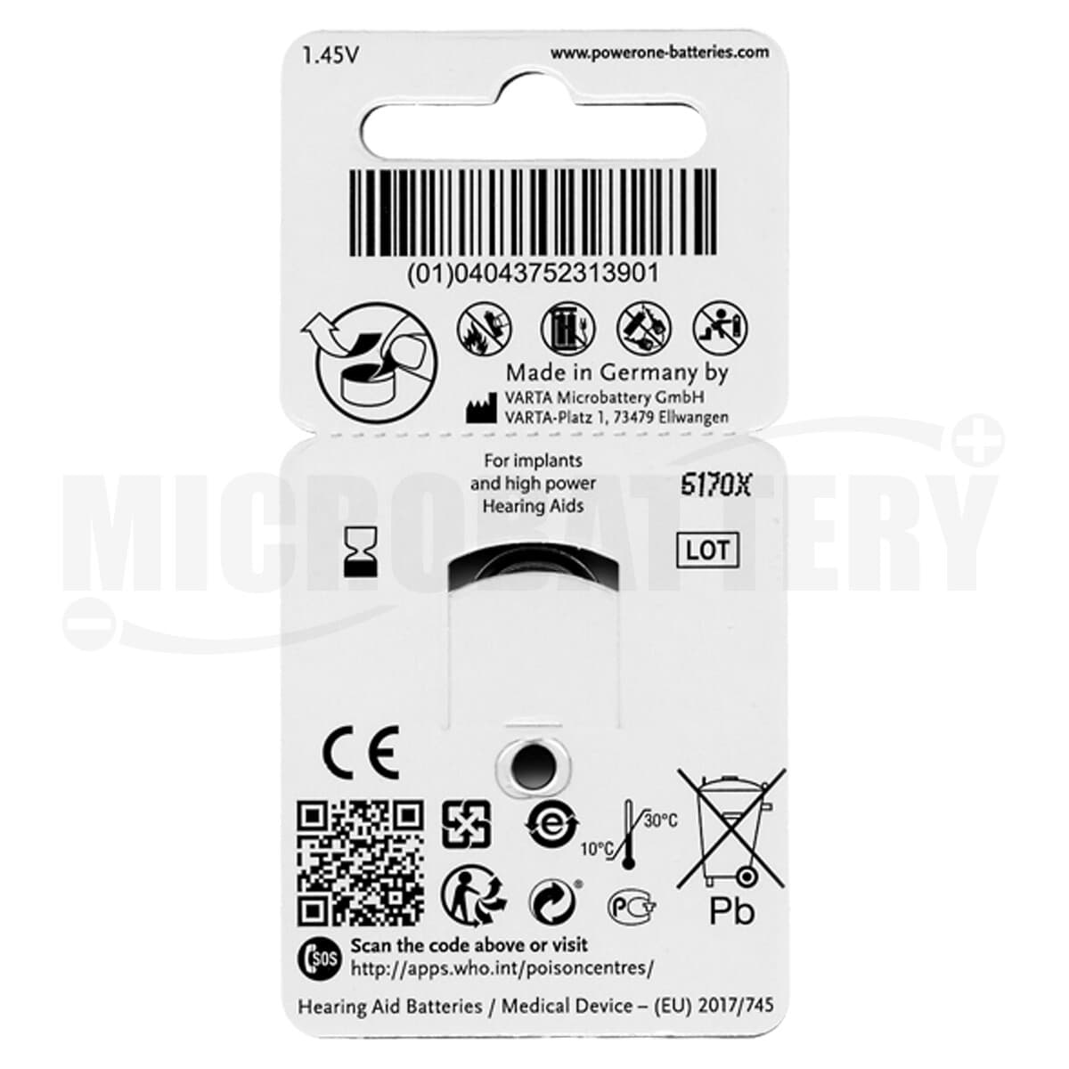 120 Cochlear Implant plus Hearing Aid Batteries by Powerone P675 675 Exp 2027 3