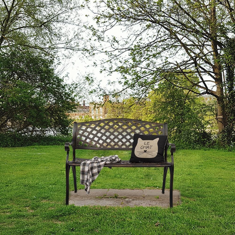 All-weather Outdoor Cast Aluminum Bench With Mesh Backrest Seat Surface Benches 5