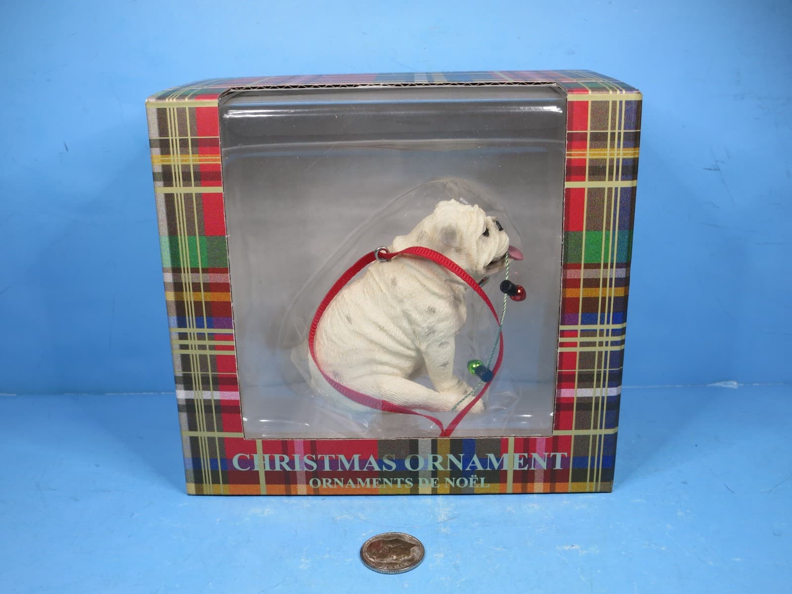 SANDICAST DOG CHRISTMAS ORNAMENT Bull Dog W/Light String-New In Box 2