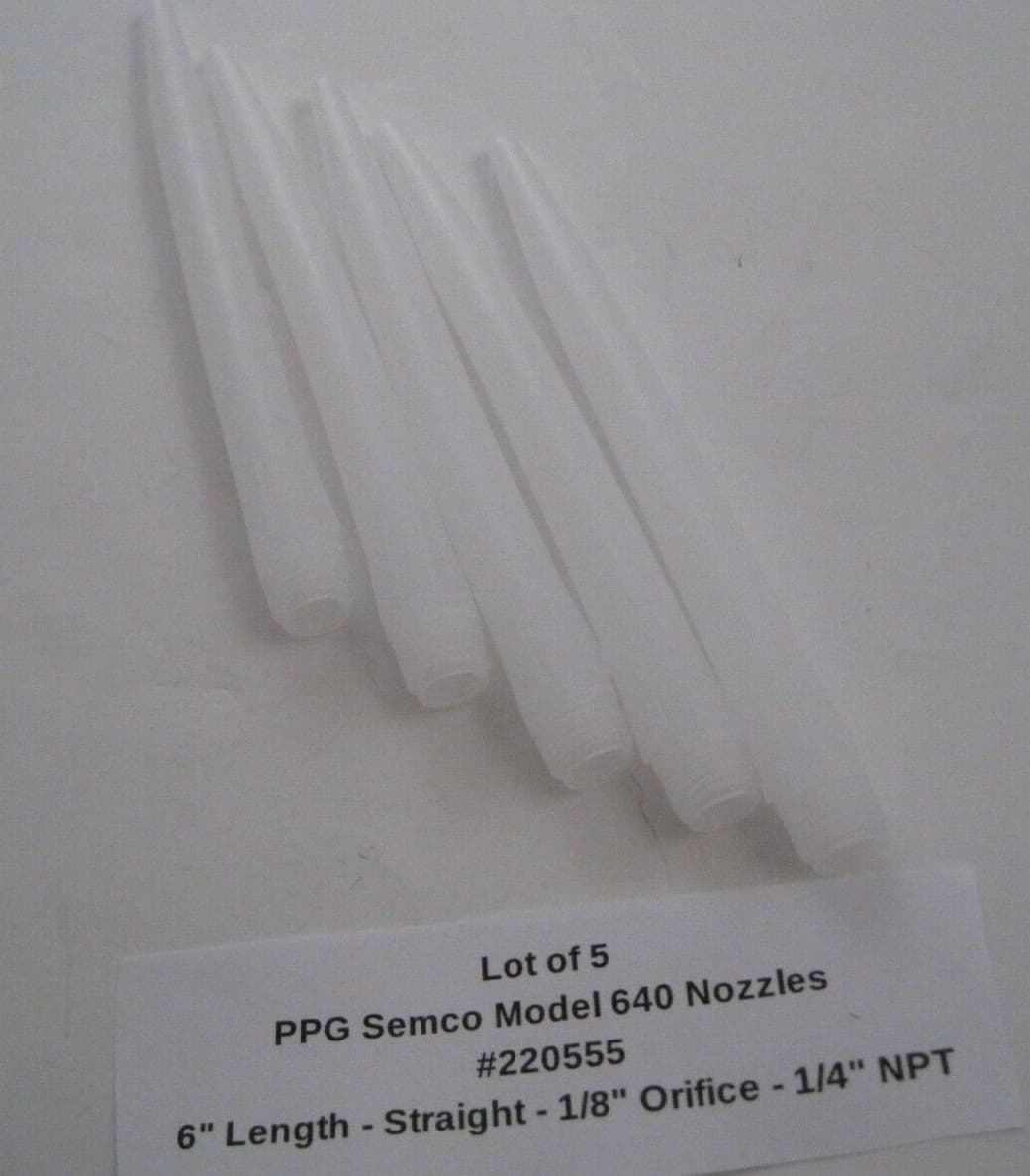 Lot of 5 PPG Semco Model 640 Nozzles 6" Length - 1/8" Orifice - 1/4" NPT -  2