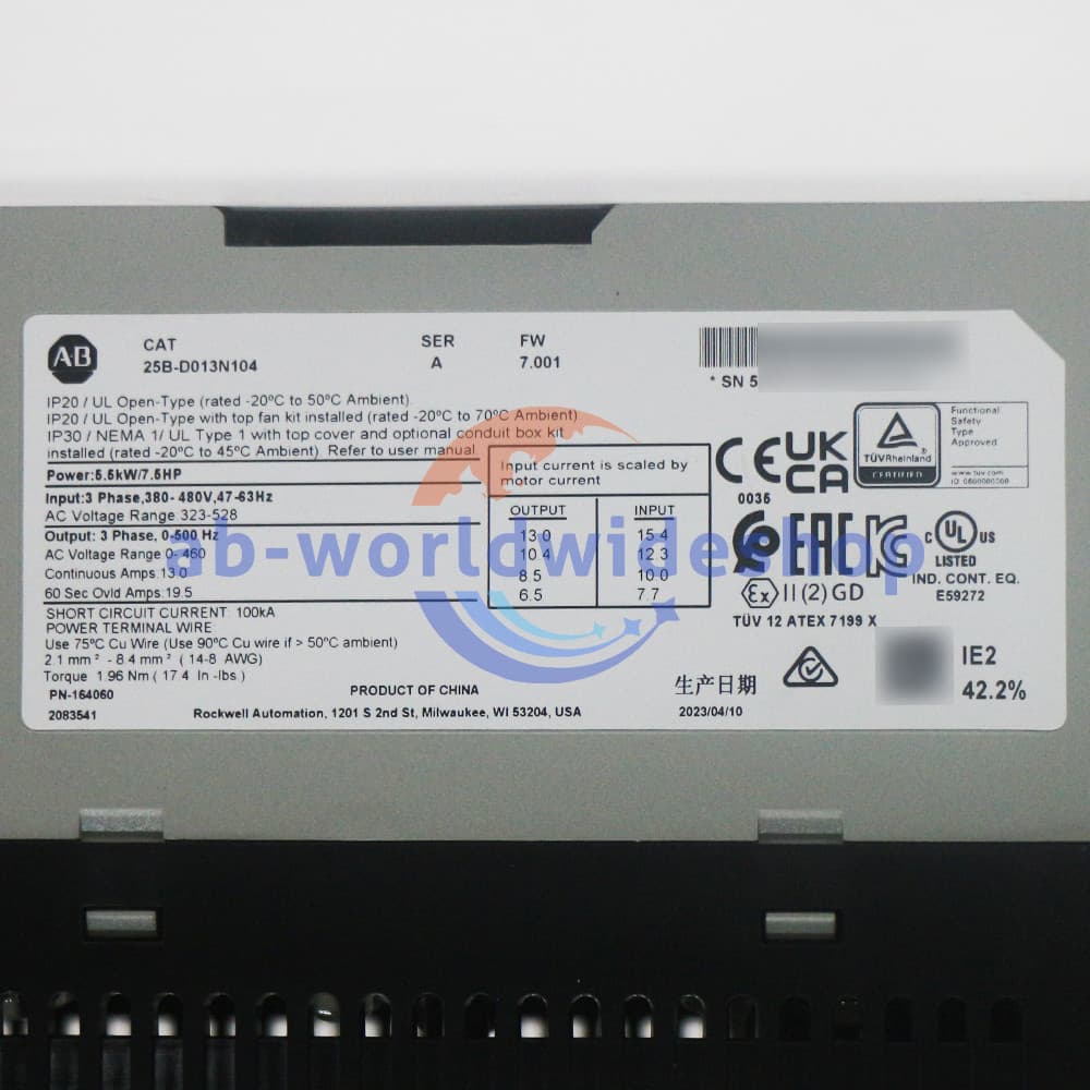 100% New Sealed 25B-D013N104 PowerFlex 525 AC Drive 5.5kW 7.5Hp 3 Phase 2