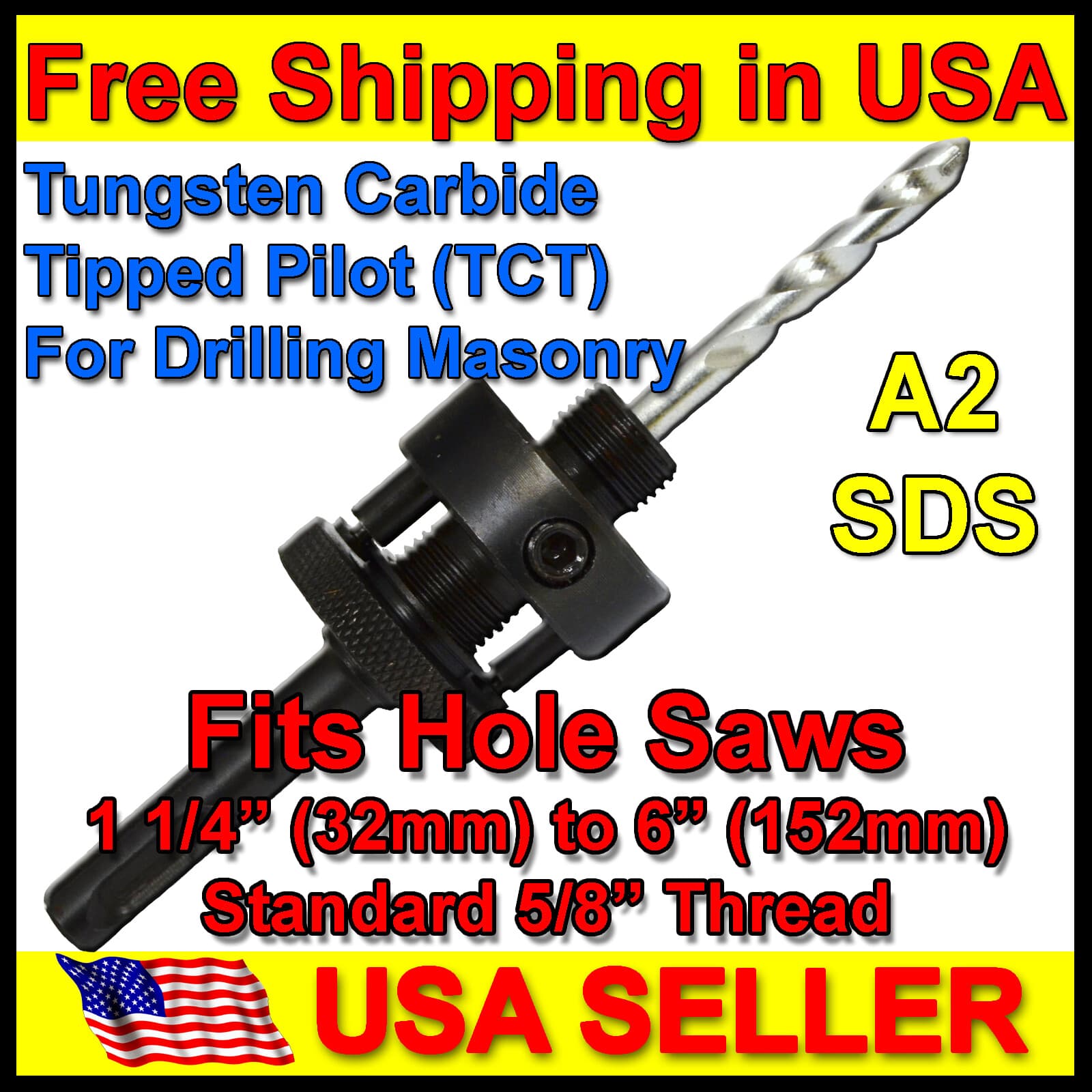 Hole Saw Arbor SDS Plus for HoleSaws over 1 1/8" TCT Pilot Drill Concrete Brick 3