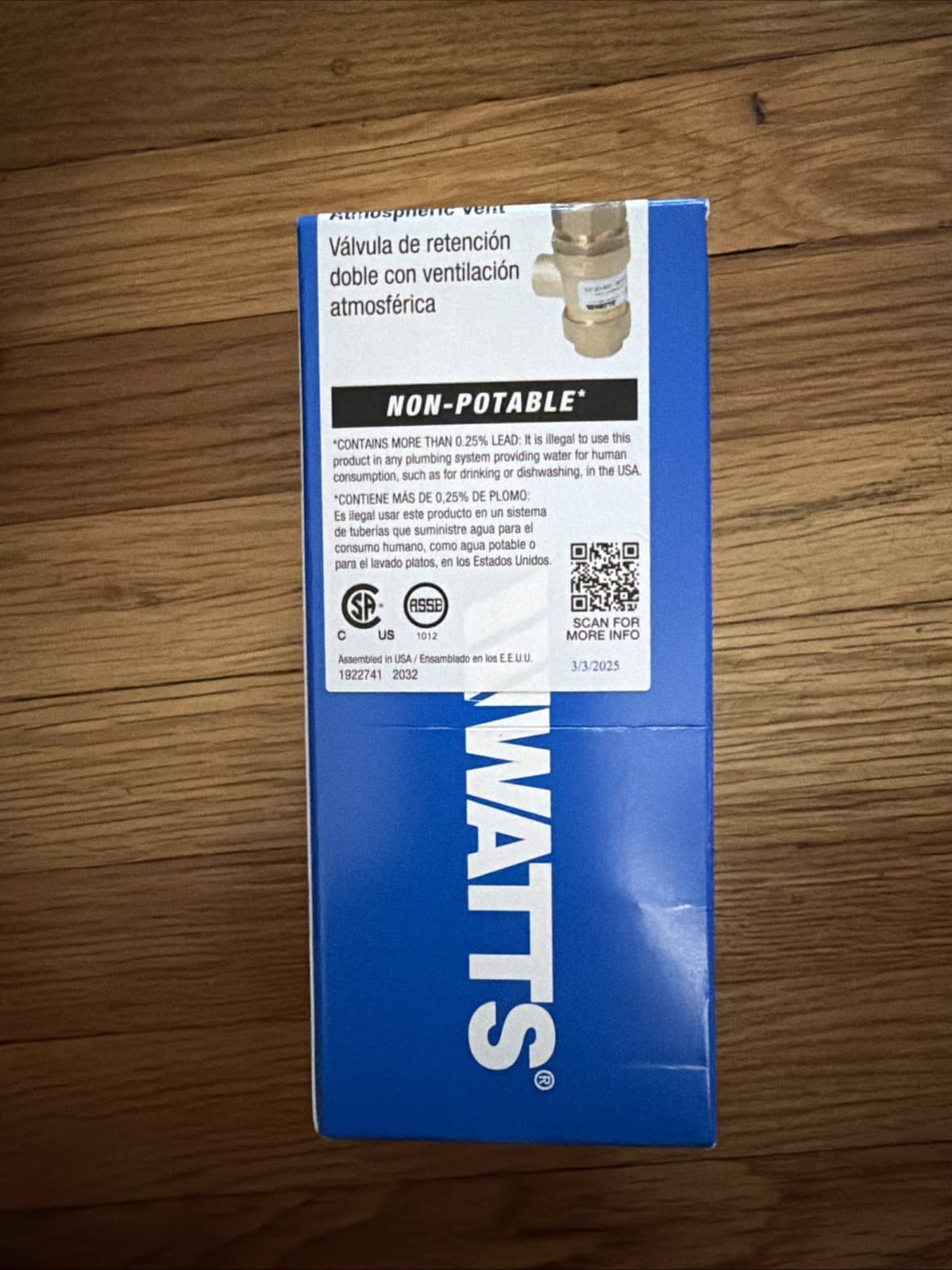 Watts 1/2" 9D-M3 0950053 dual check valve with atmospheric vent made in USA qty 3