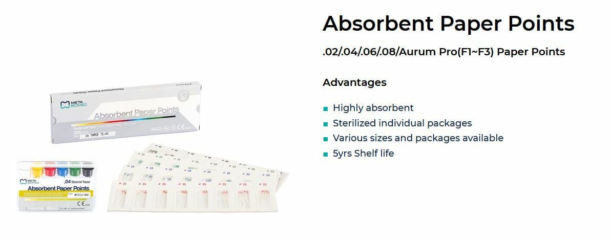 Meta-Biomed Absorbent Paper Points, Sterile, Hand-Rolled Coarse 200/pk SLIDING 6