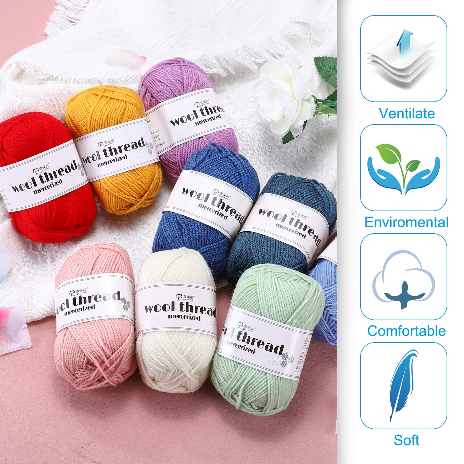 100% Wool Yarn,6 Skeins of 300g/10.58oz(Per Skein 50g/109yards)/Slight Green 3