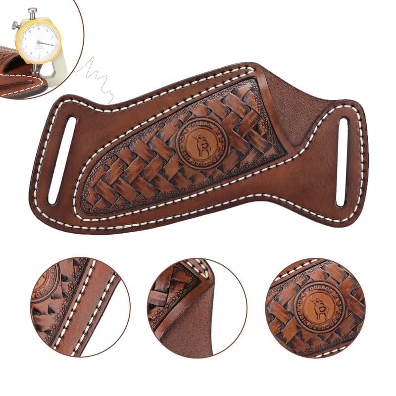 TOURBON Leather Engraved Fixed Blade Knife Sheath Belt Pouch EDC Knives Case 3