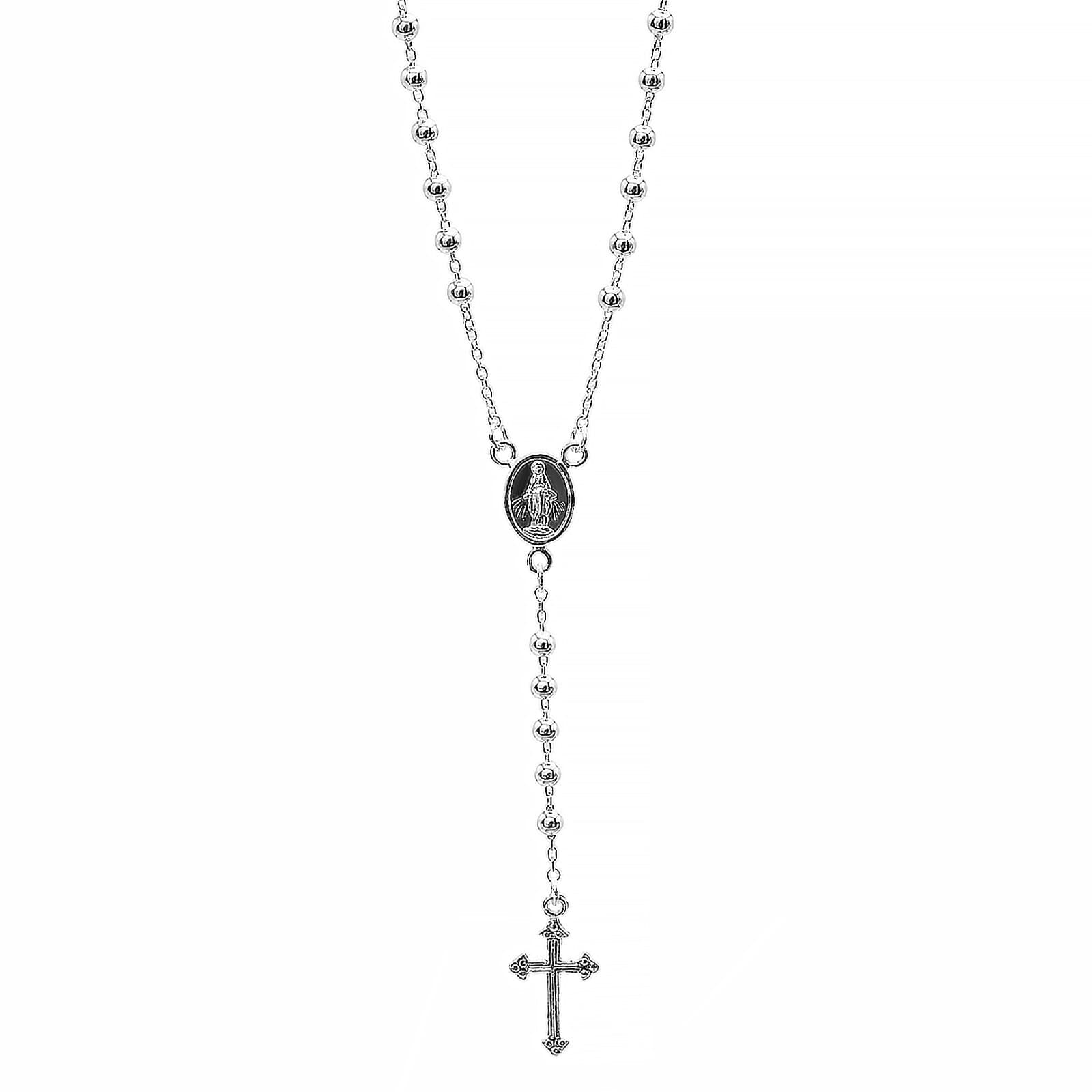 925 Solid Pure Sterling Silver Rosary Cross Virgin Mary Prayer Necklace 19 in 4