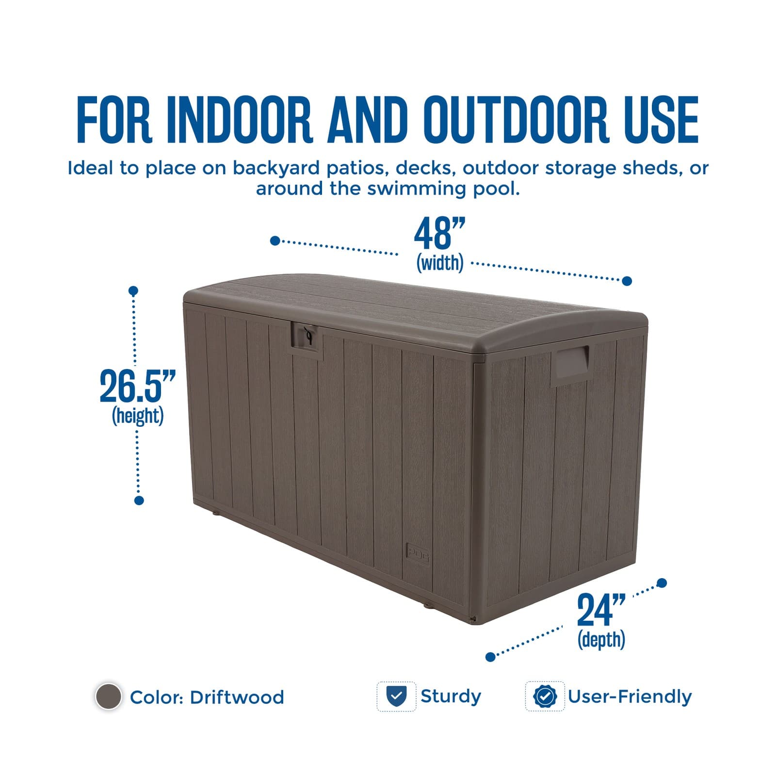Plastic Development Group 105 Gallon Outdoor Patio Storage Deck Box, Driftwood 2