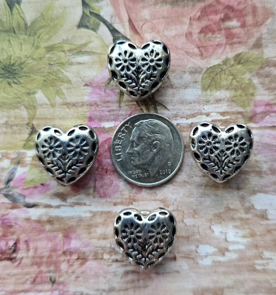 4 piece Silver Heart,Flower Magnet Pins, horse show pins, Western, Halter 4