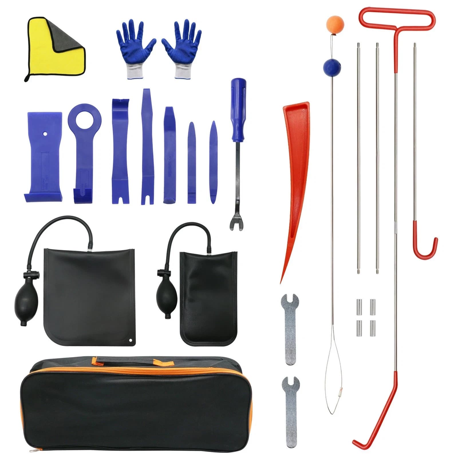 Car Tool Kit Roadside Emergency With Long Reach Grabber Air Wedge Bag Pump