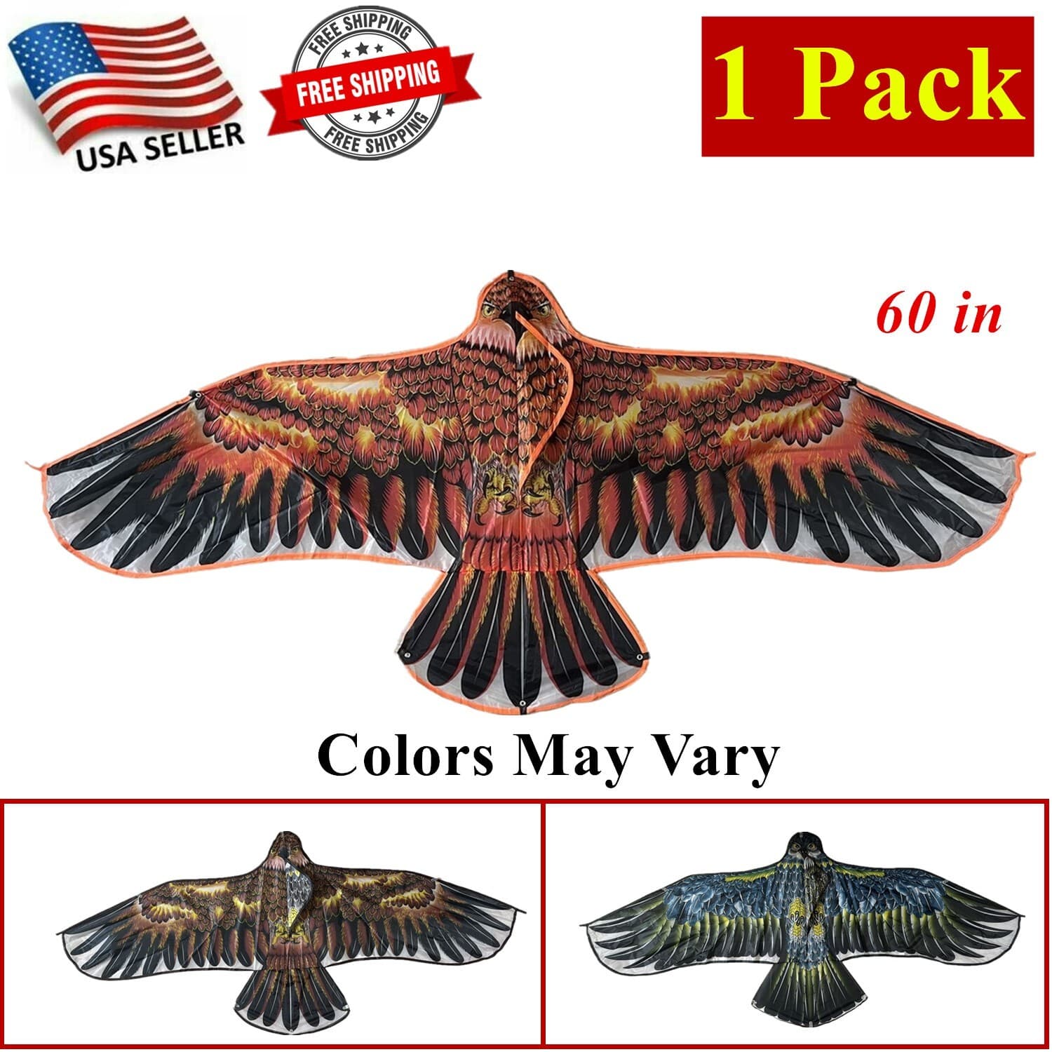 60-Inch Huge Eagle Kite Single Line Bird Kite Easy To Fly Animal Kite Beach Toy