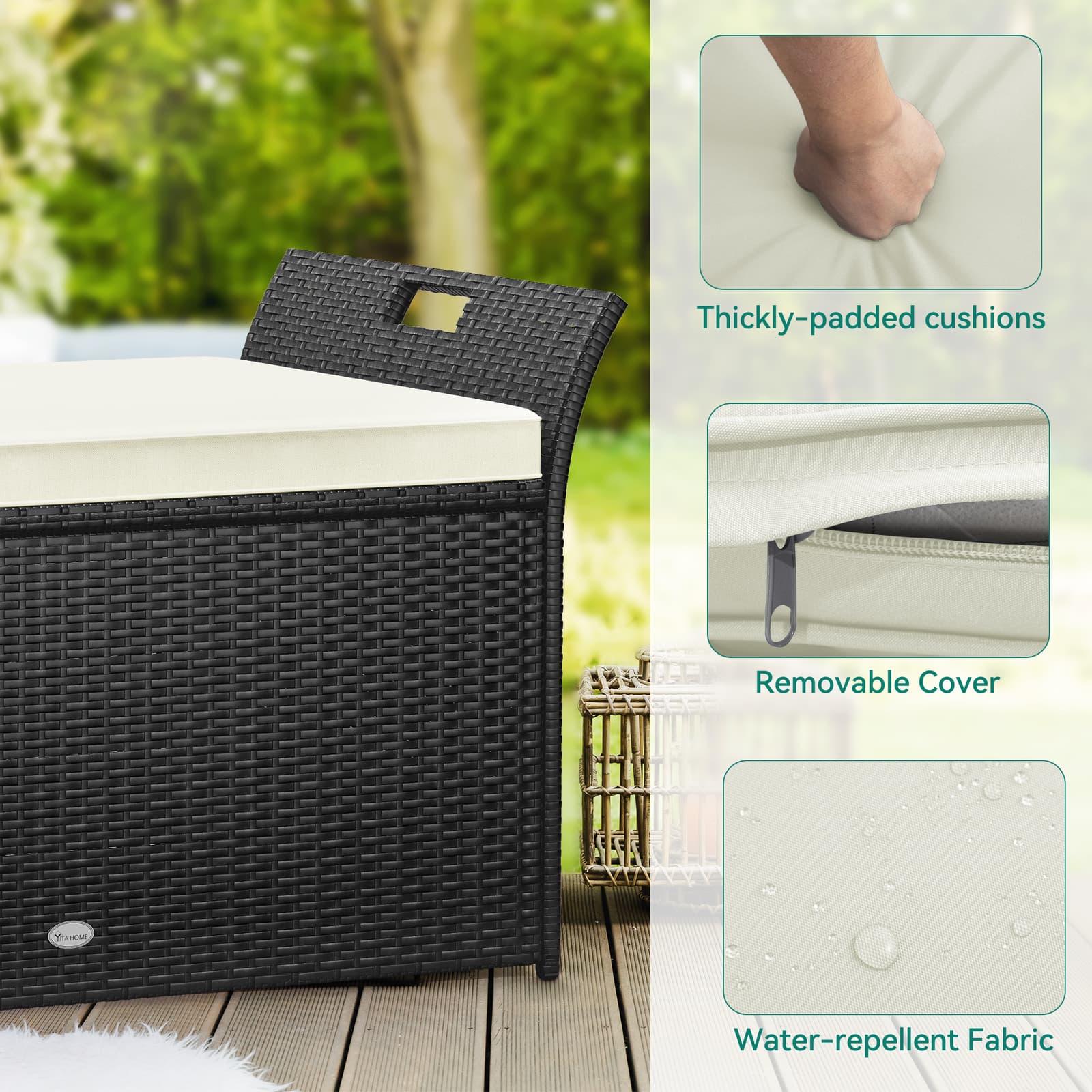 Beuloke Patio Furniture Outdoor Storage Bench Deck Box Rattan Style Deck Box 3