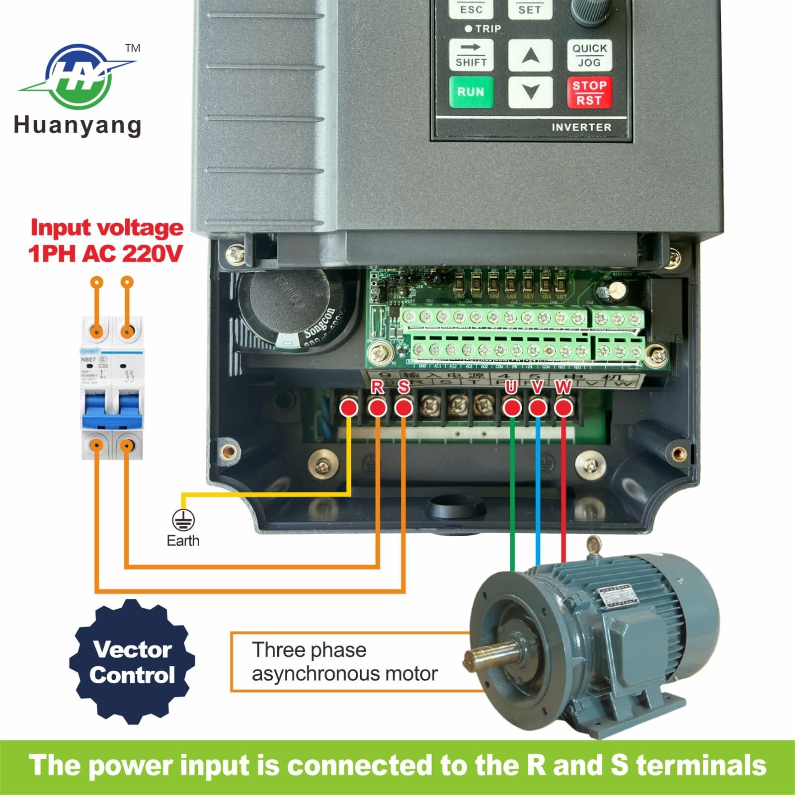 Huanyang VFD 220V 7.5HP 5.5KW 25A Vector Control Variable Frequency Drive CNC 4