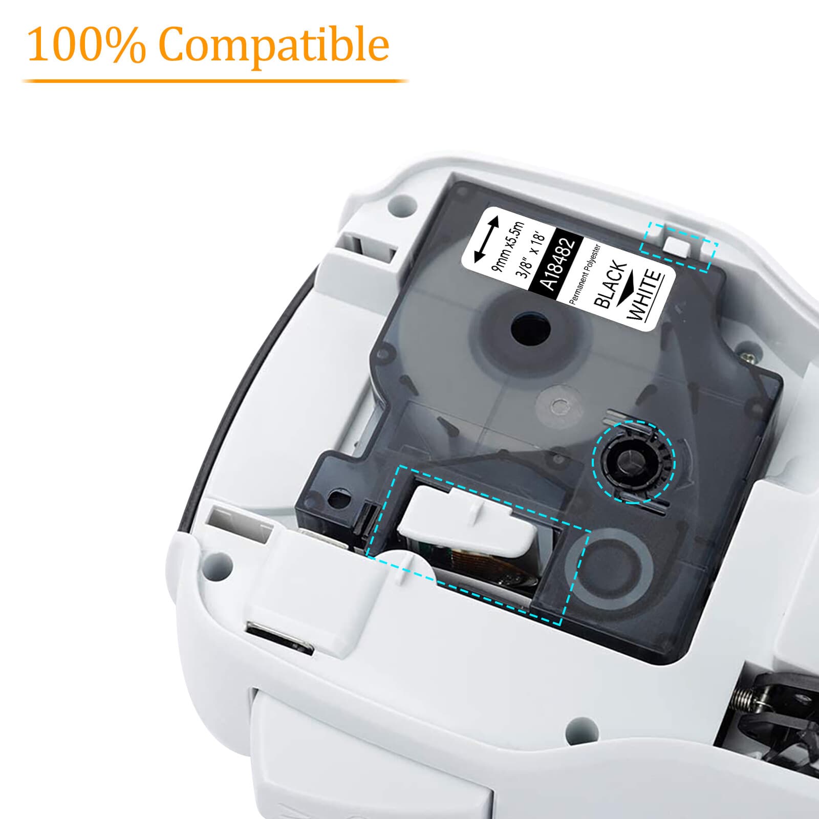 Compatible 18482 Permanent Polyester Label Tape 3/8" x 18' for DYMO Rhino 5200 5