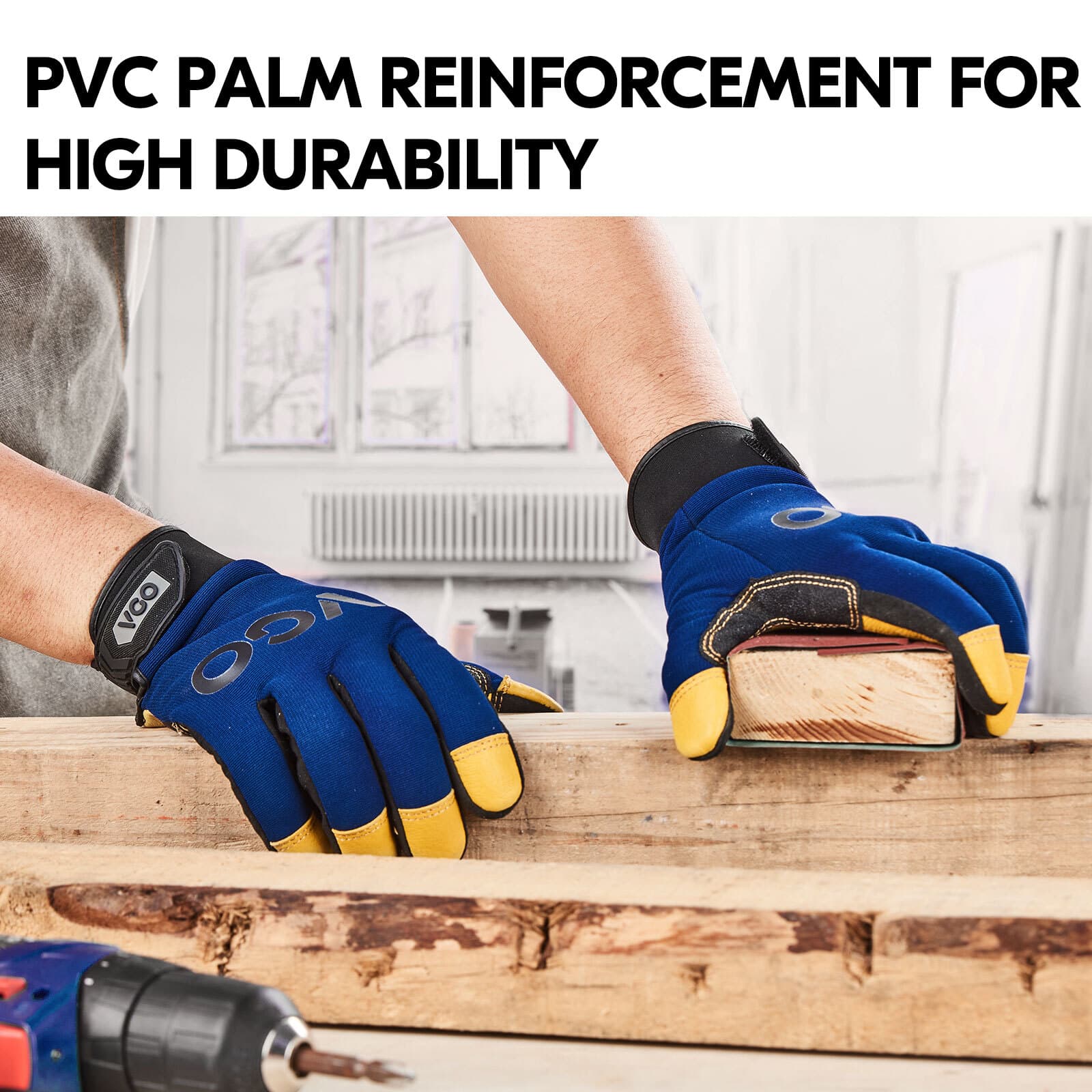 Vgo 1 Pair Pig Leather Mechanics Work Gloves,Anti-Vibration, Rigger (PA7726) 4