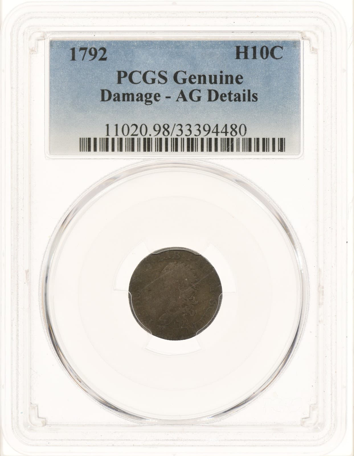 1792 H10C PCGS AG Det.  Half Disme - Solid Good+ Obverse 3