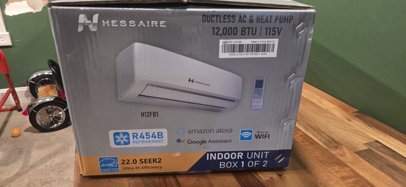 Hessaire Ductless Ac Heat Pump 12,000 BTU/h cooling & heating INNER UNIT ONLY
