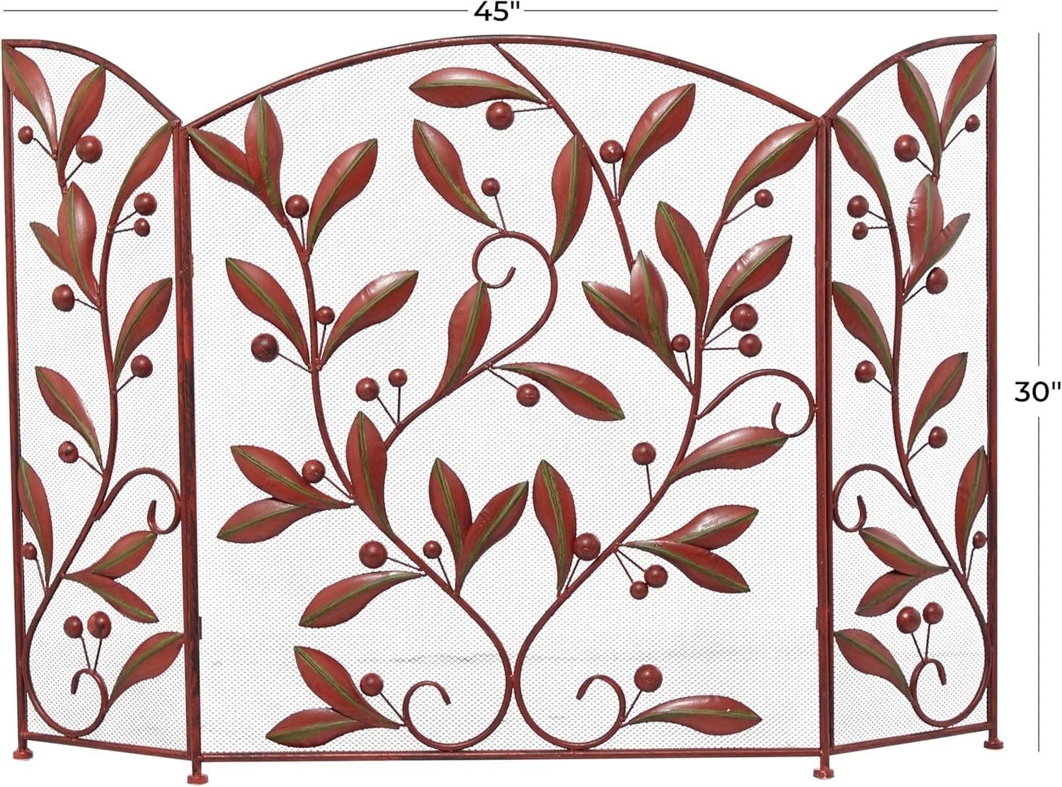 Metal Foldable Mesh Netting 3 Panel Fireplace Screen With Leaf And Vine Relief 6