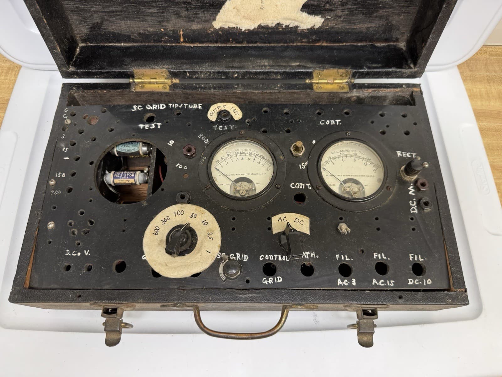 Vintage Home-Made Electronics Tester Western Electric 301 Ammeters 2