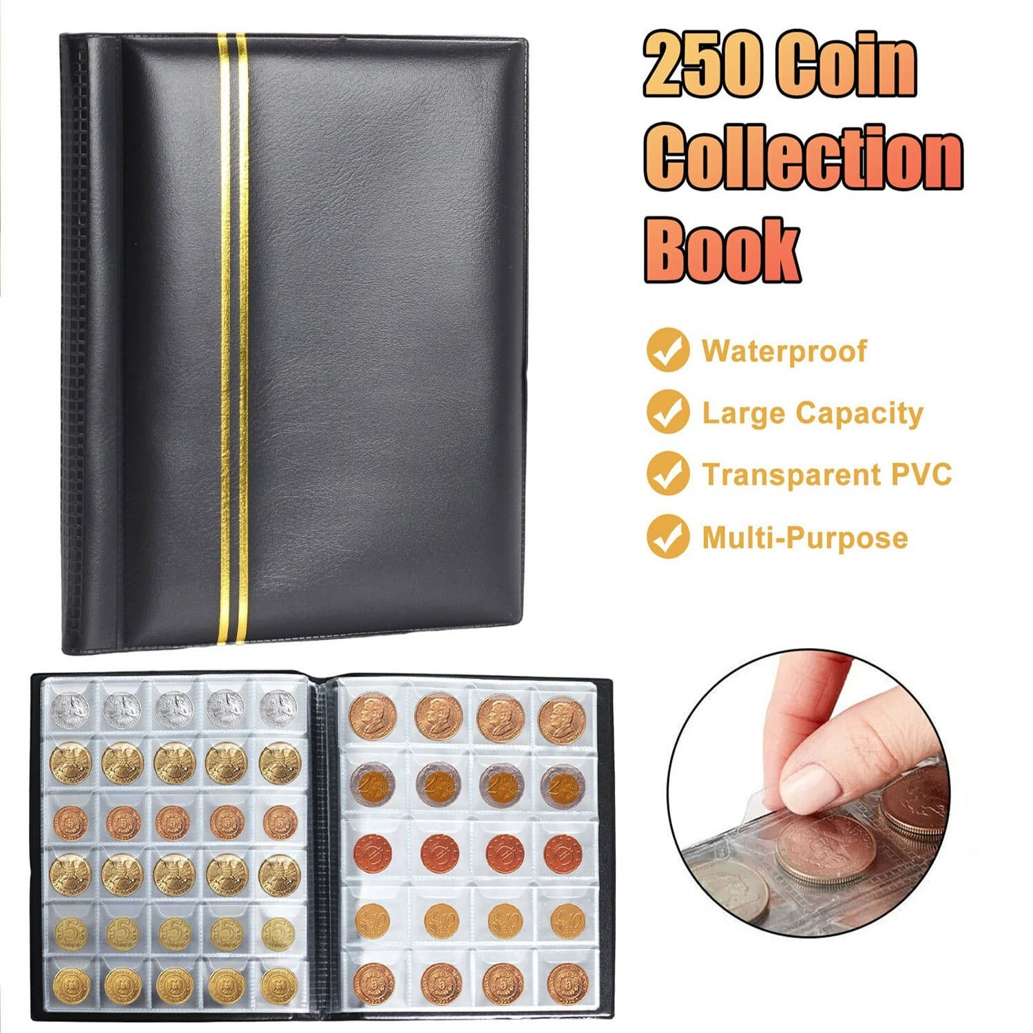 250~Cells~Coins~Storage~Book~High~capacity~Collection~Album~Folder~Money~Holder~ 2