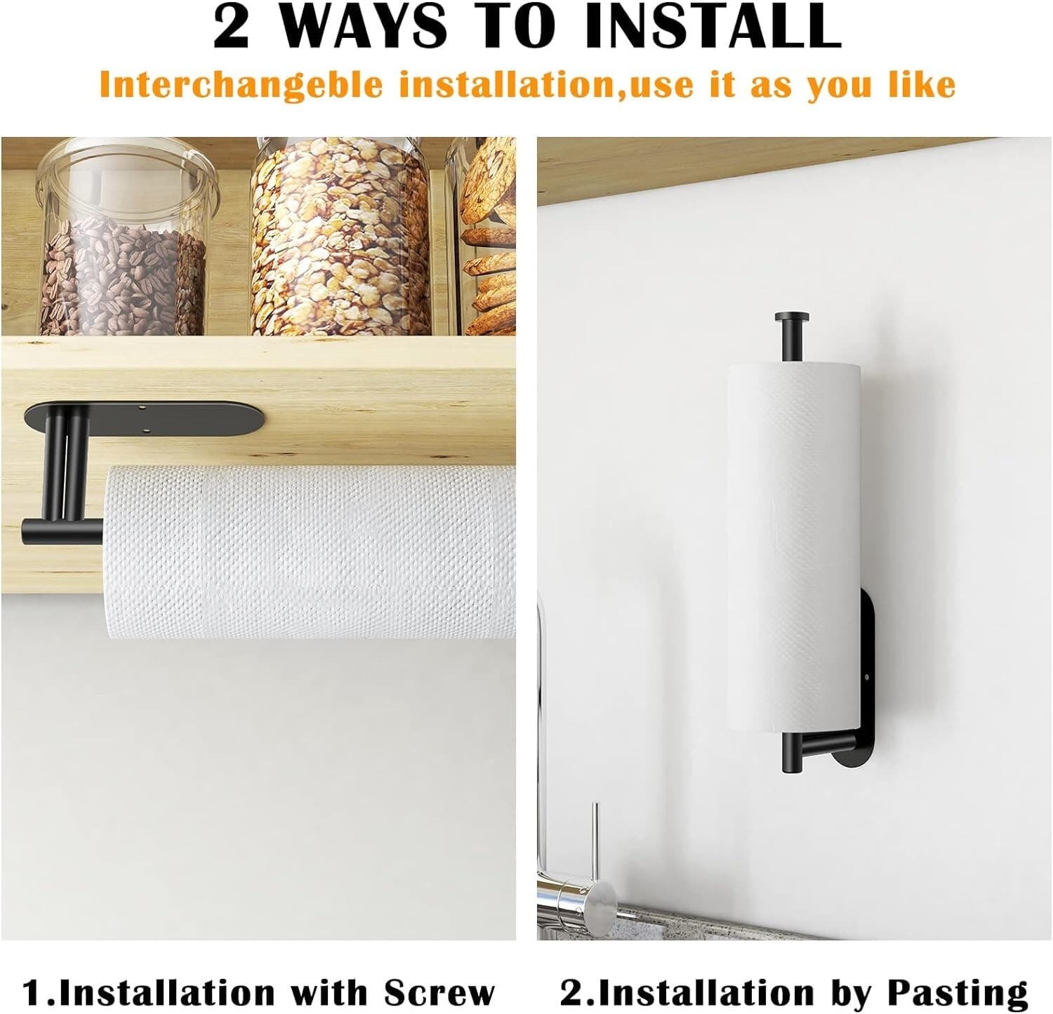 Under Cabinet Paper Towel Holder Double Rod Bearing Self-Adhesive Wall Mounted 5