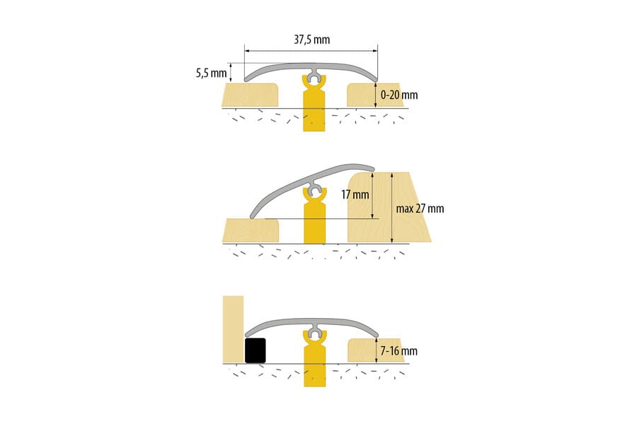 Cezar Anodized Aluminum Push-In Transition Strip, 1/2" W x 3-1/4' L (Silver) 3