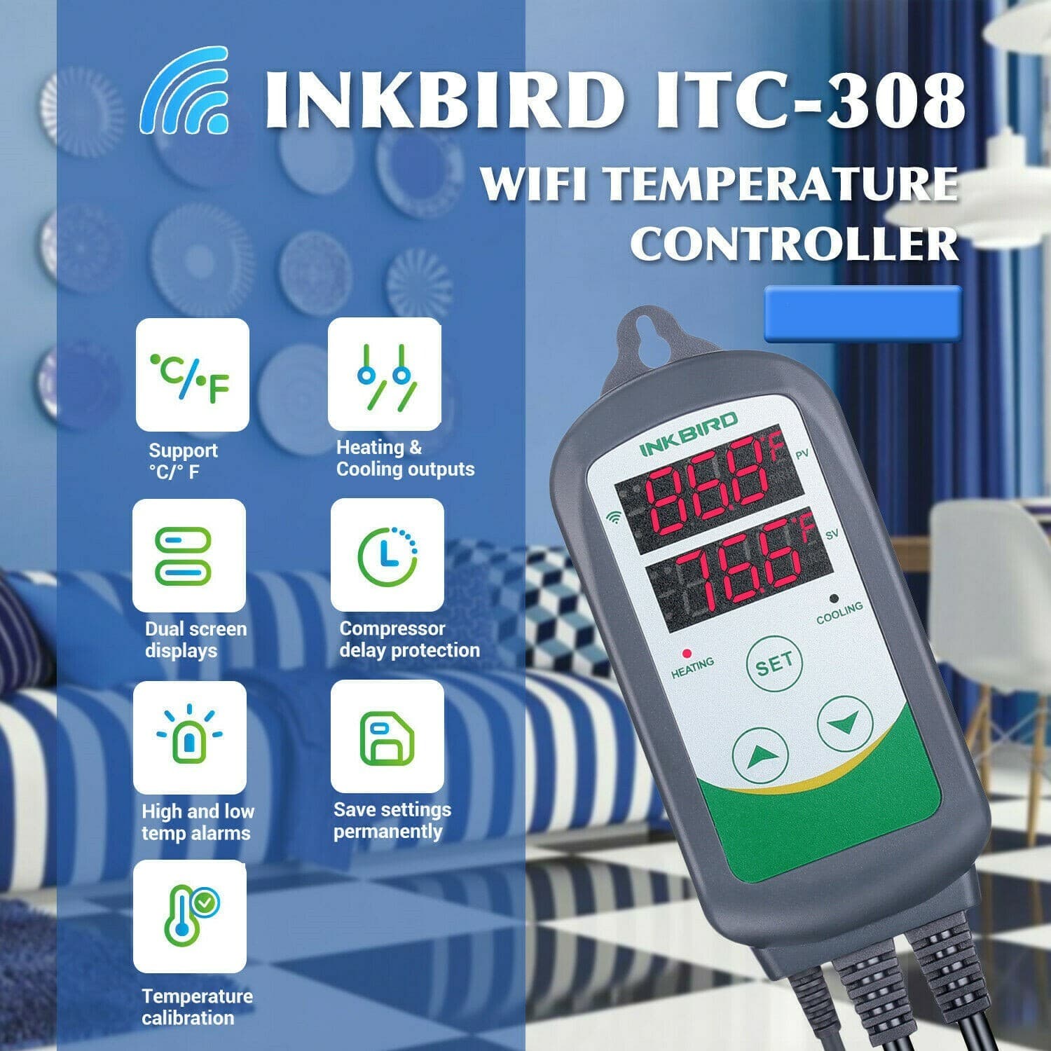 WiFi ITC-308 Digital Aquarium Thermostat Heater Cooler Tank Saltwater Dual Relay 4