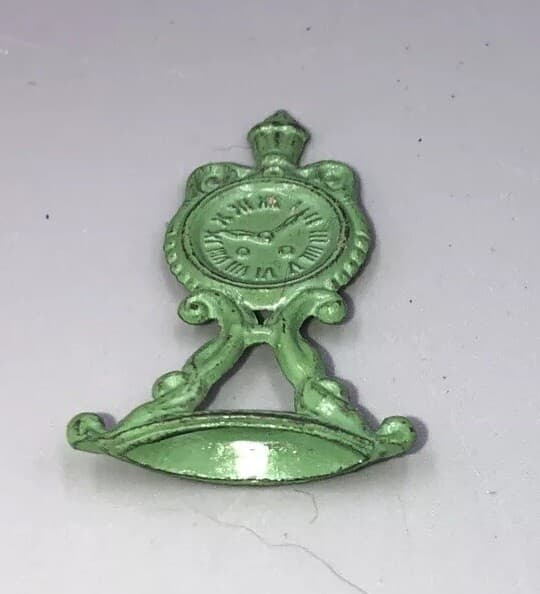Vintage Metal Cracker Jack Prize Green Clock Metal Pre 1930 2