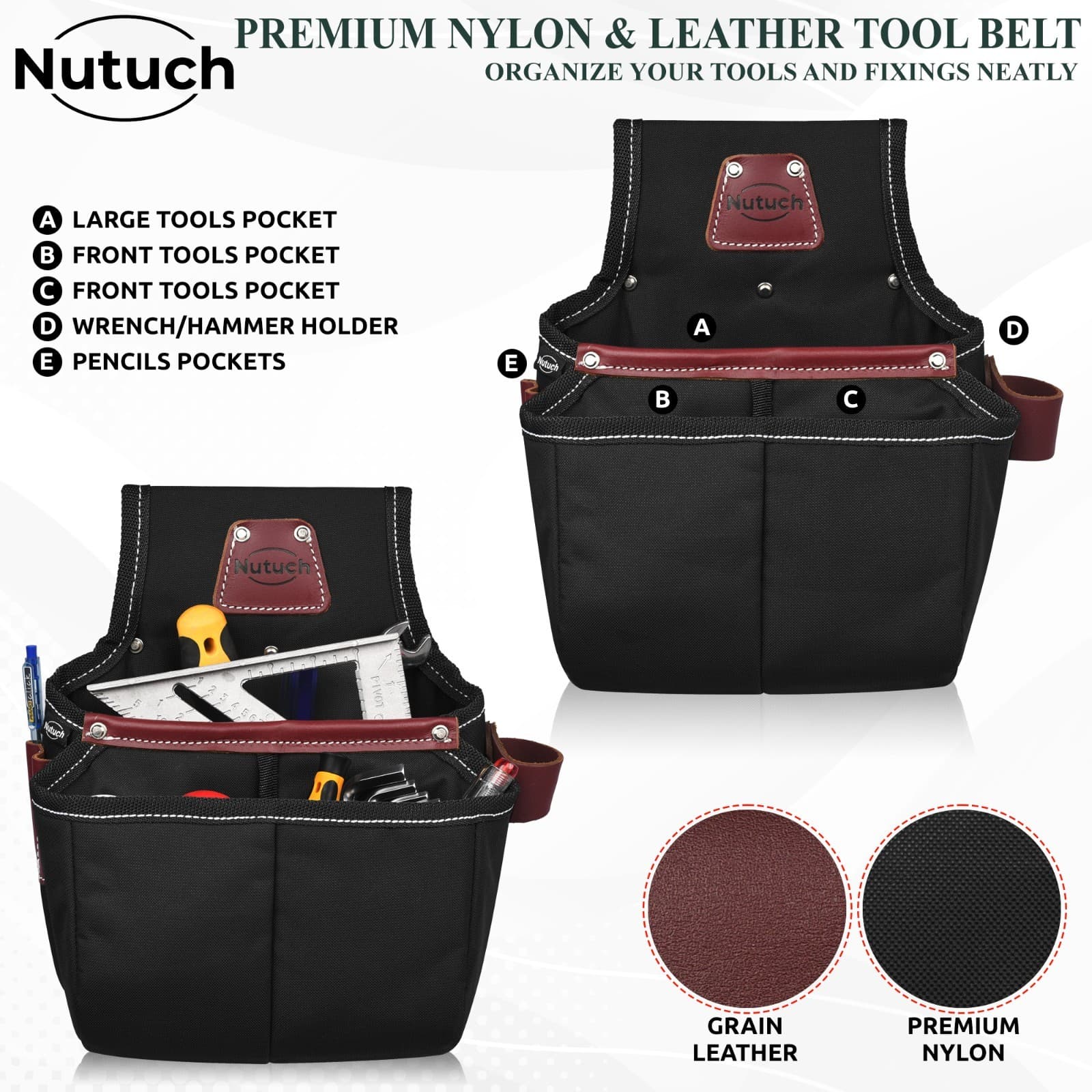 NUTUCH Nylon and Leather Tool Belt  | Carpenter Tool Belts | Electrician 3
