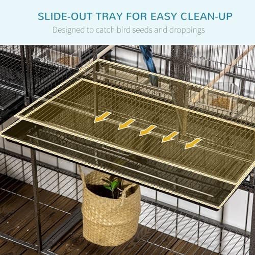  65" Double Rolling Metal Bird Cage Feeder with 62.8"L x 19.0"W x 64.3"H 3