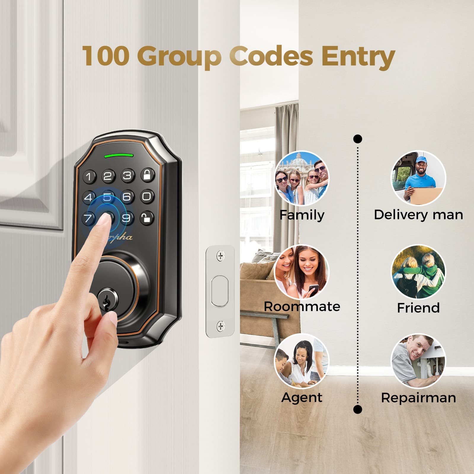 ARPHA Smart Keyless Door Lock Anti-Peeping Password Electronic Keypad Deadbolt 2
