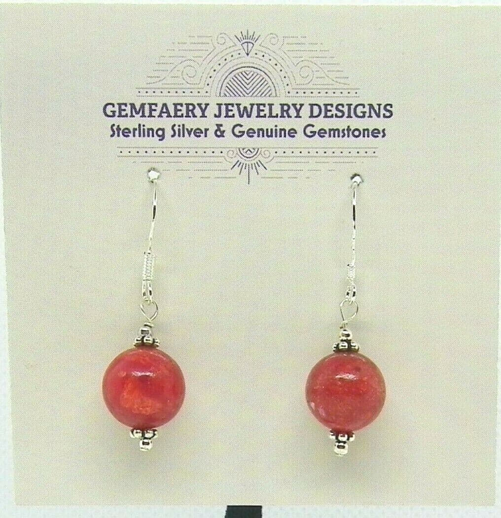 Sterling Silver Sponge CORAL Gemstone Dangle Earrings #2151...Handmade USA