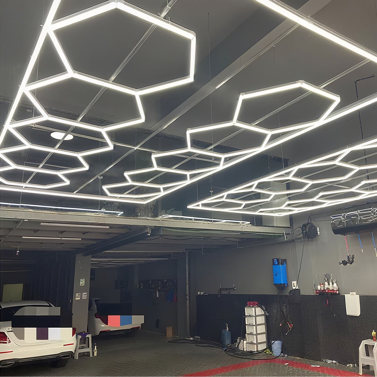 LED Hexagon Garage Lights 6500K Car Detailing Shop Light With Border for Garage 6