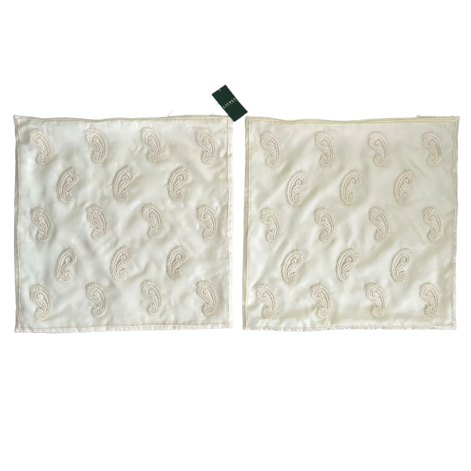2 Ralph Lauren Cream Paisley Appliqué Throw Pillow Cover Mirabeau 18x18 RARE NWT 3