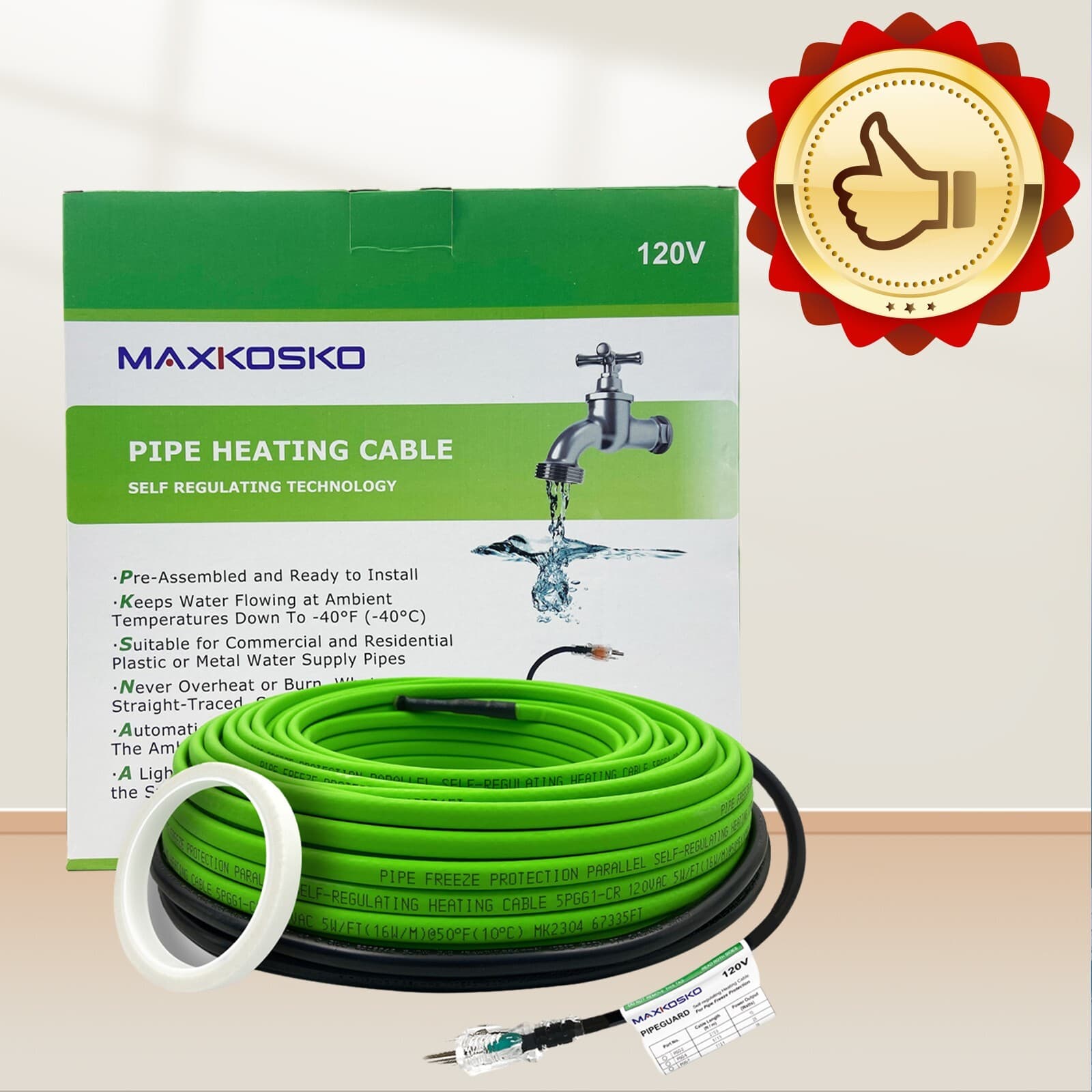 MAXKOSKO Self-Regulating Pipe Heat Cable,  Heat Tape for Pipes Freeze Protection