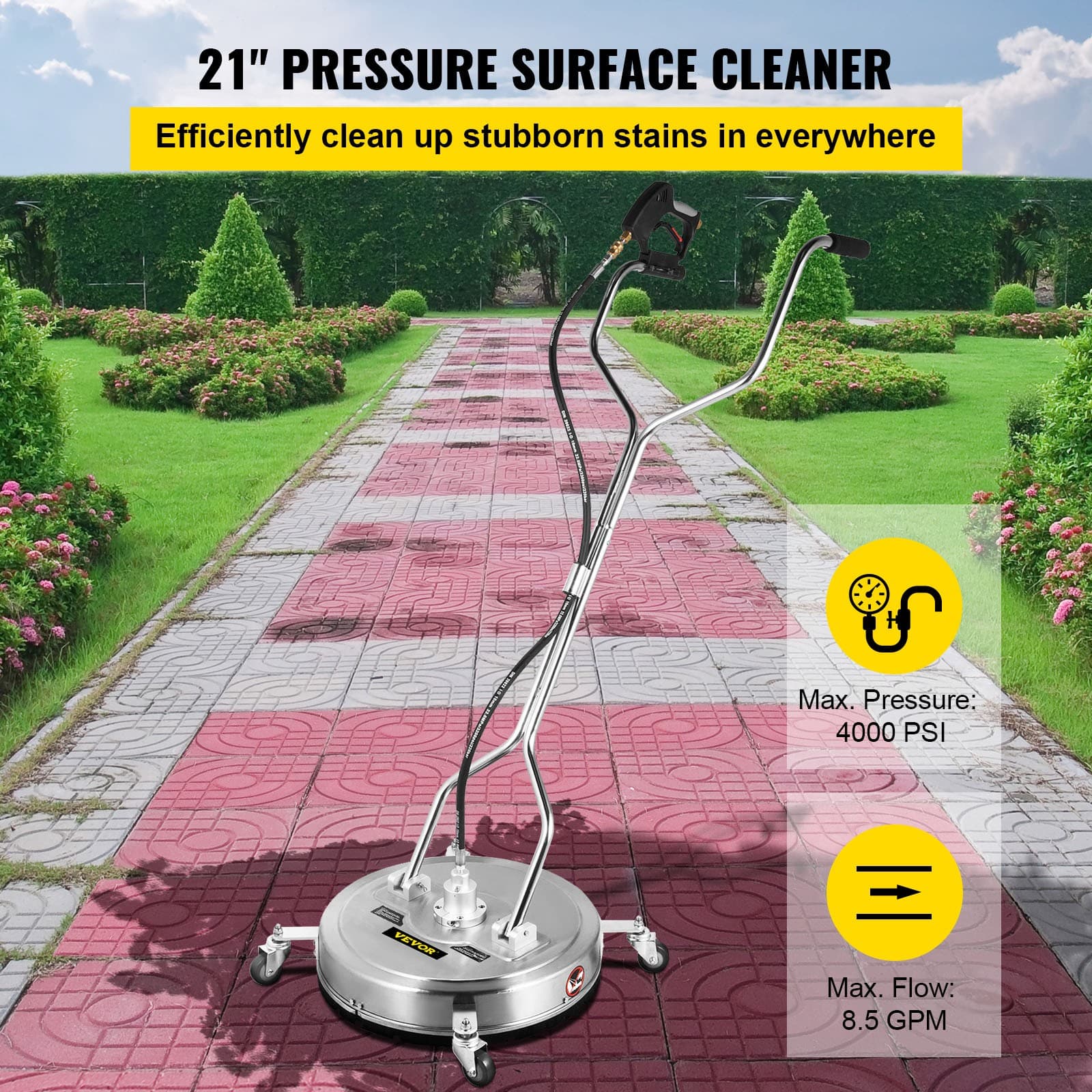 21" Pressure Washer Surface Cleaner 4000PSI Dual Handle Quick Connect 2