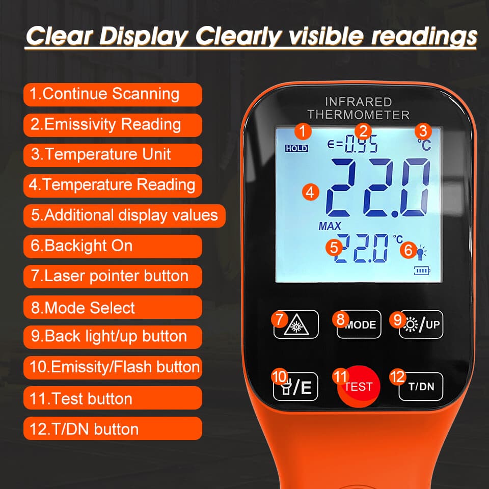 Infrared Laser Thermometer Gun Digital High Temperature Measurement Tester Meter 3