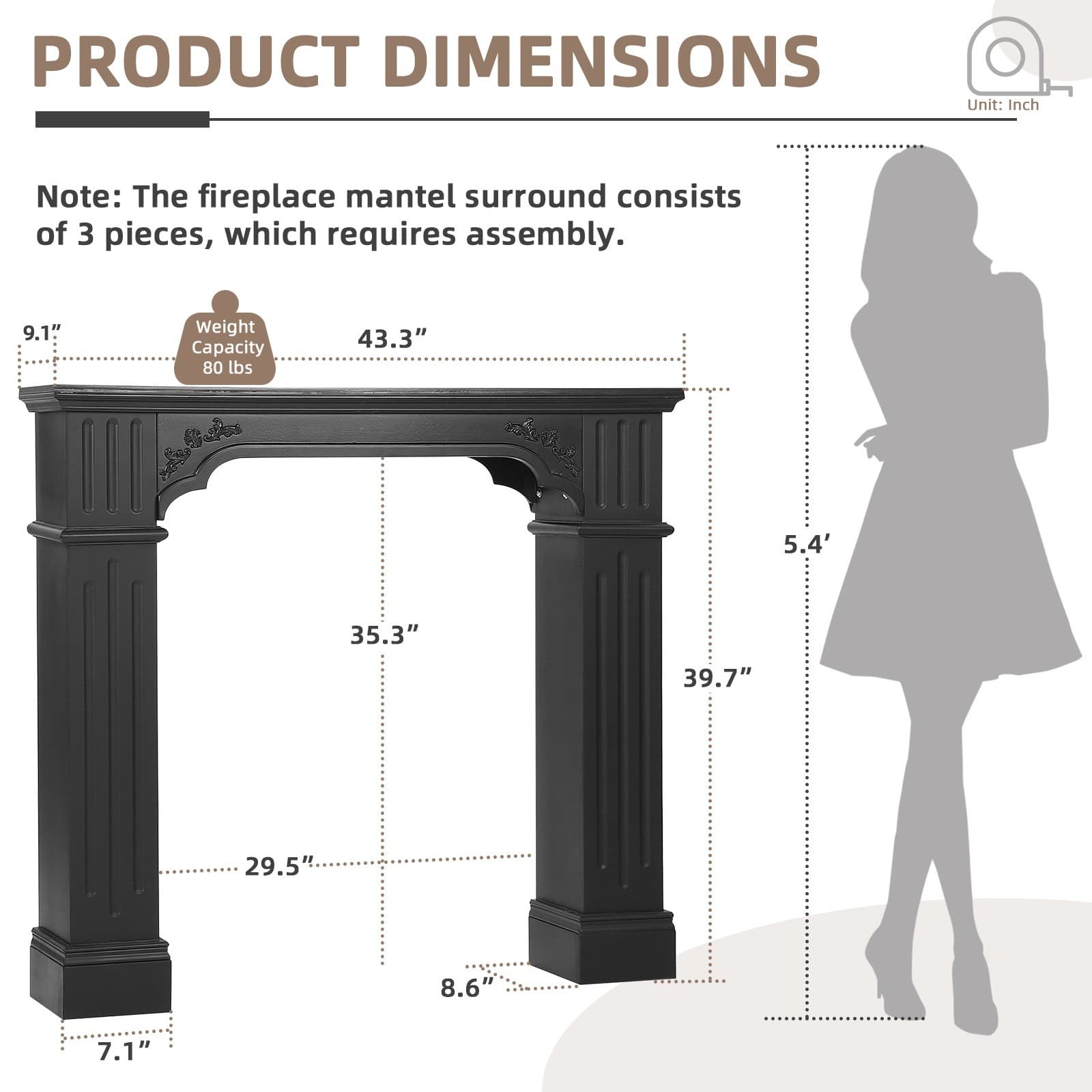 Modern Fireplace Mantel Freestanding Fireplace Surround for Electric Fireplaces 6