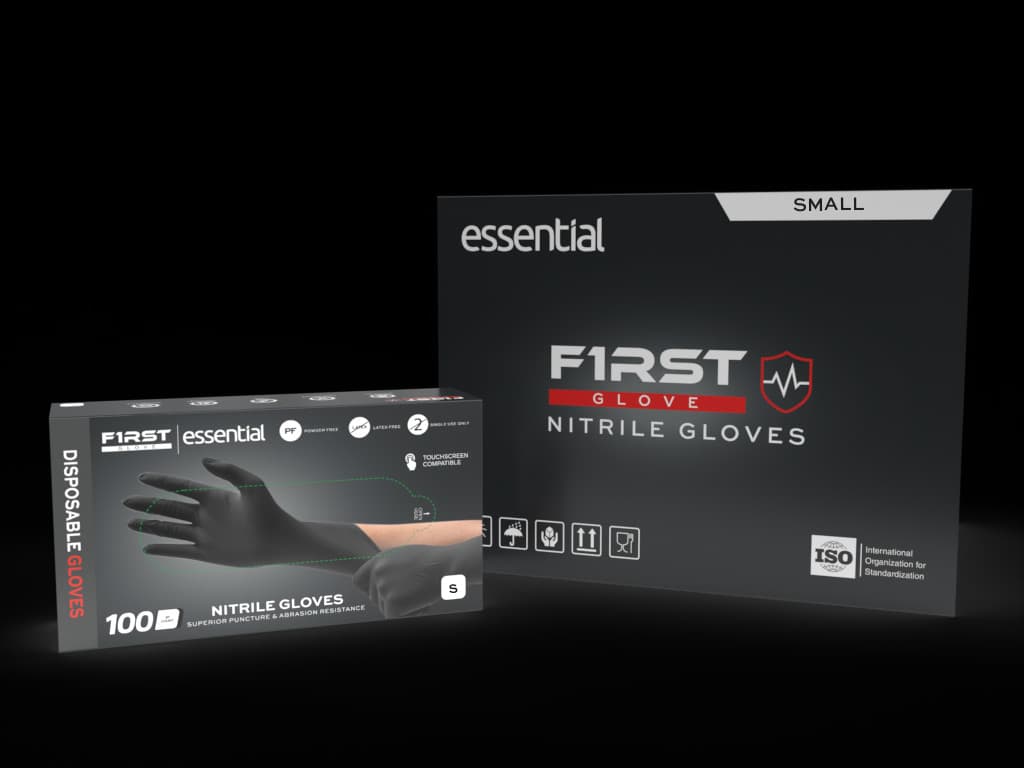 First Glove Black Nitrile Light Industrial Disposable Gloves 3 Mil, Latex Free
