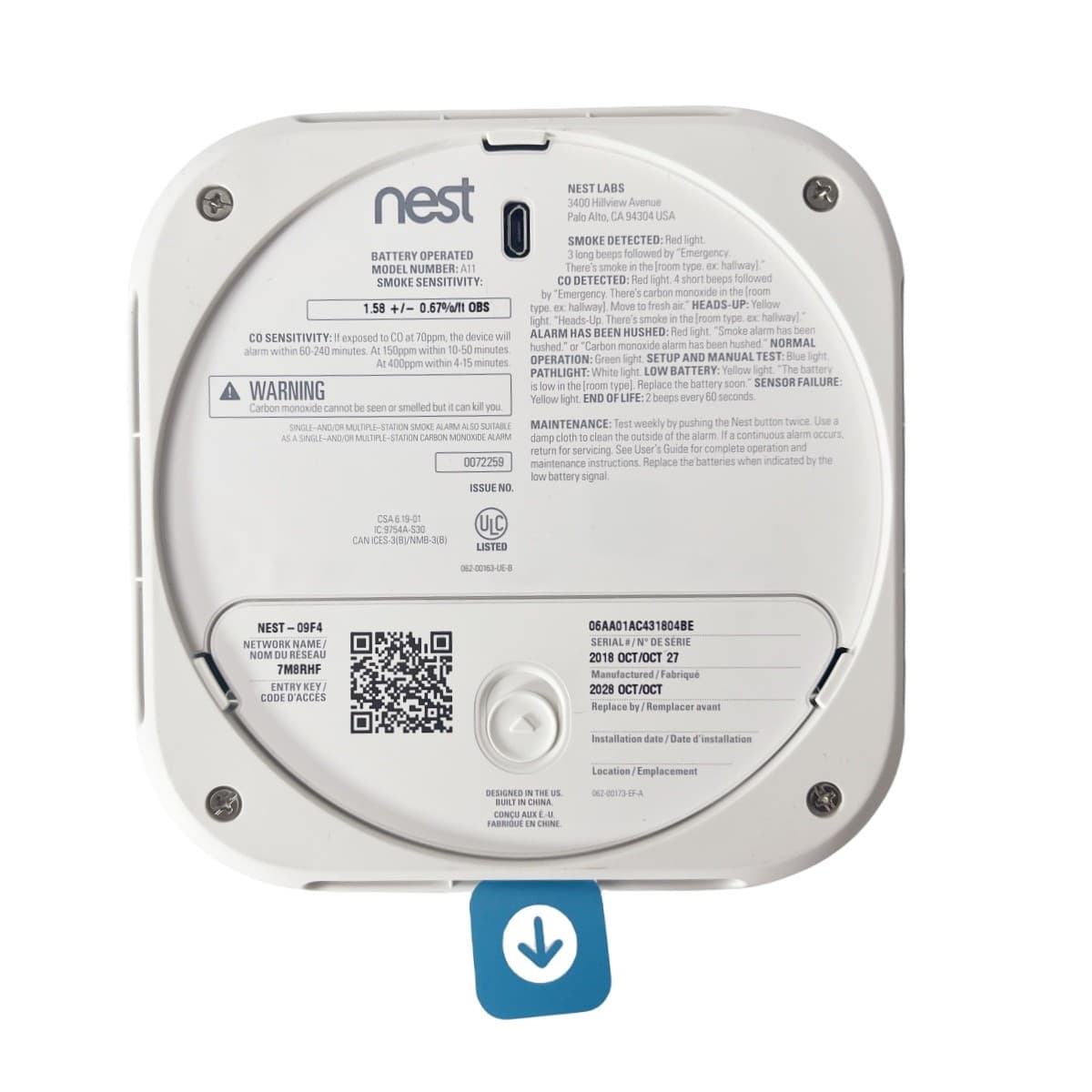 Google Nest Protect Smart Smoke Alarm Carbon Monoxide Detector Battery Power 3