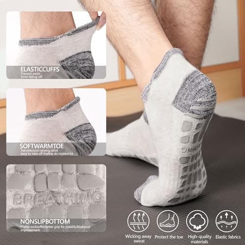  Pilates Grip Socks for Men Non Slip Grippy Sock for Yoga 6-9 04 Black(3 Pack) 5