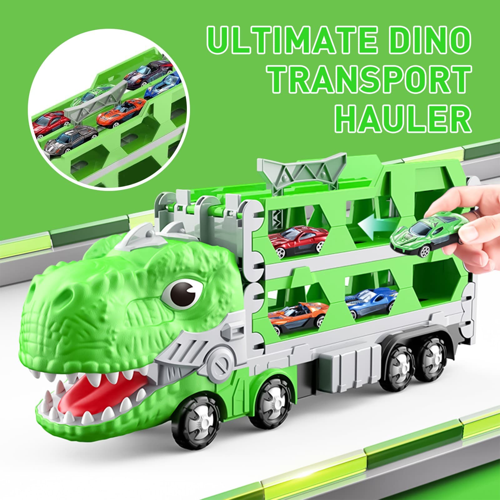 Foldable Alloy Vehicles 8 Cars and a Dinosaur Truck 5 Tier Transport Carrier 6