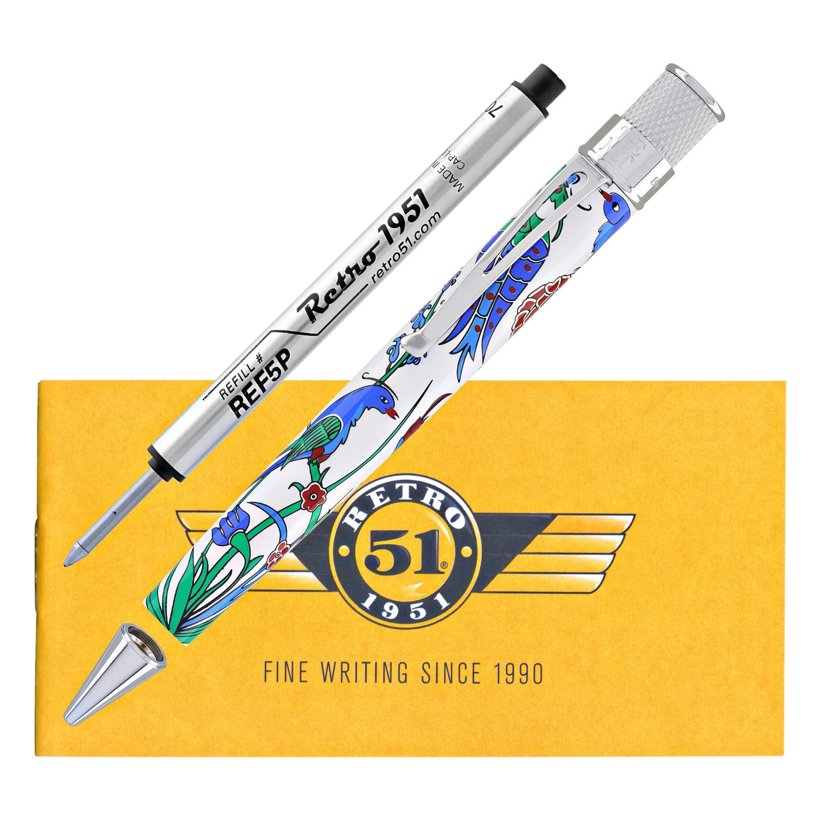 Retro 51 Tornado Metropolitan Rollerball in Iznik Garden Blue Birds & Flowers 5