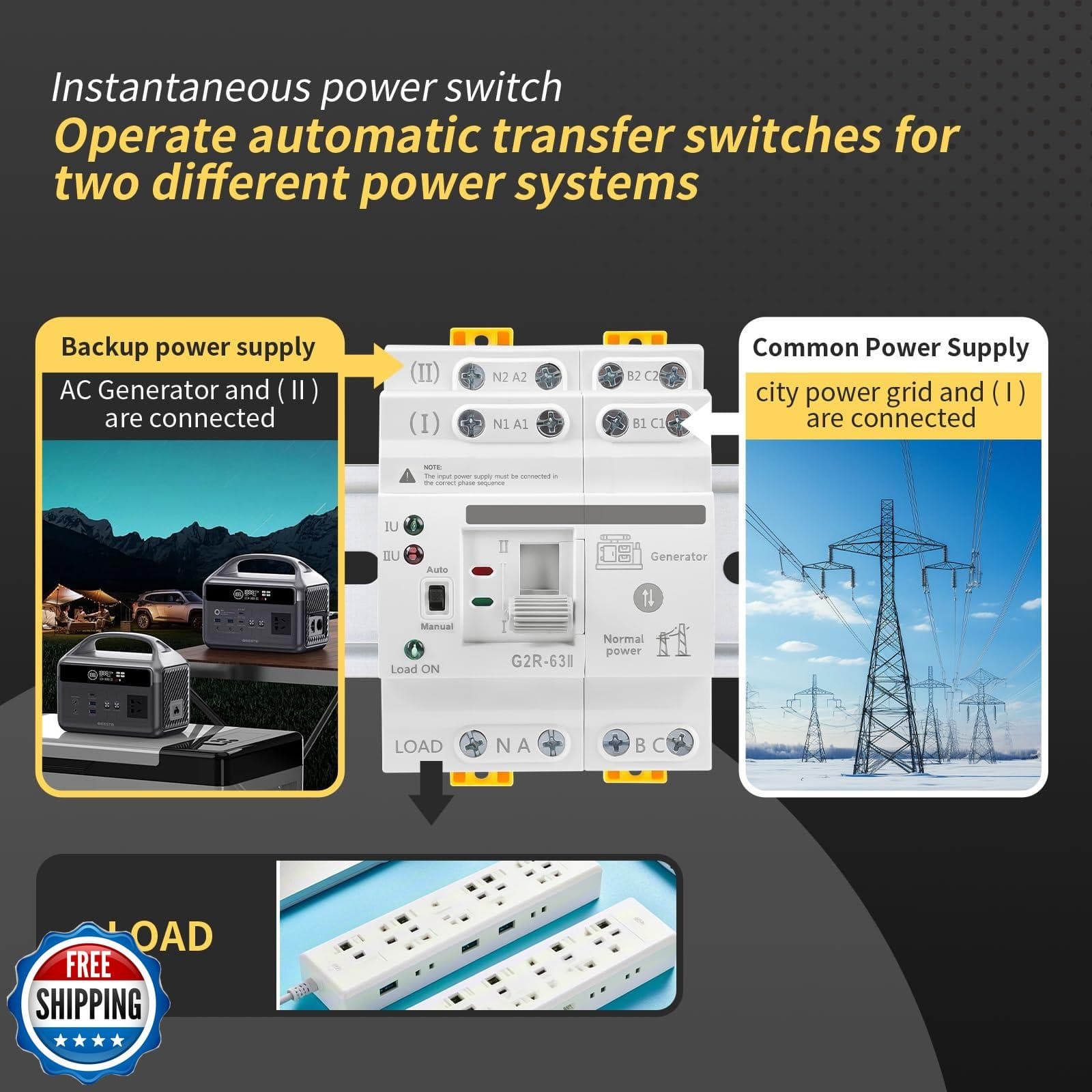 Mini ATS Automatic/Manual Transfer Switch 4P 63A AC220V, Home Generator Manua 2