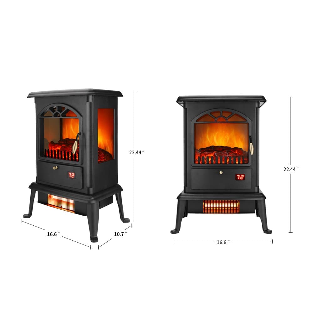 Electric Fireplace Stove,1500W Infrared Heater with 3D Realistic Flame & Remote 3